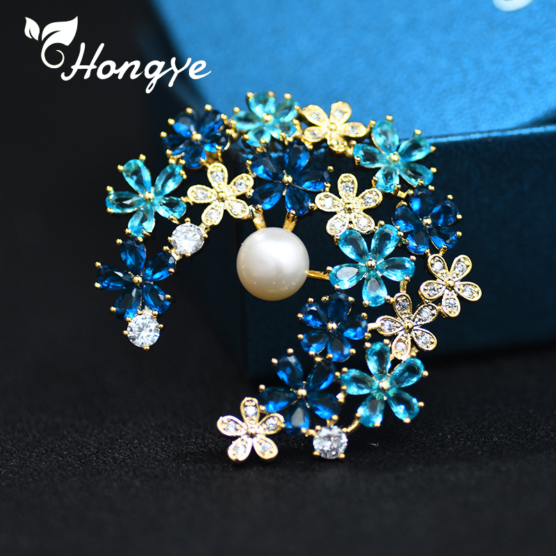 Hongye 2 Farben Blume Brosche für Frauen Gut Gemacht Natürliche Süßwasser Perle Brosche Pin Eco Freundliche Kupfer Reales Gold kleid Pins