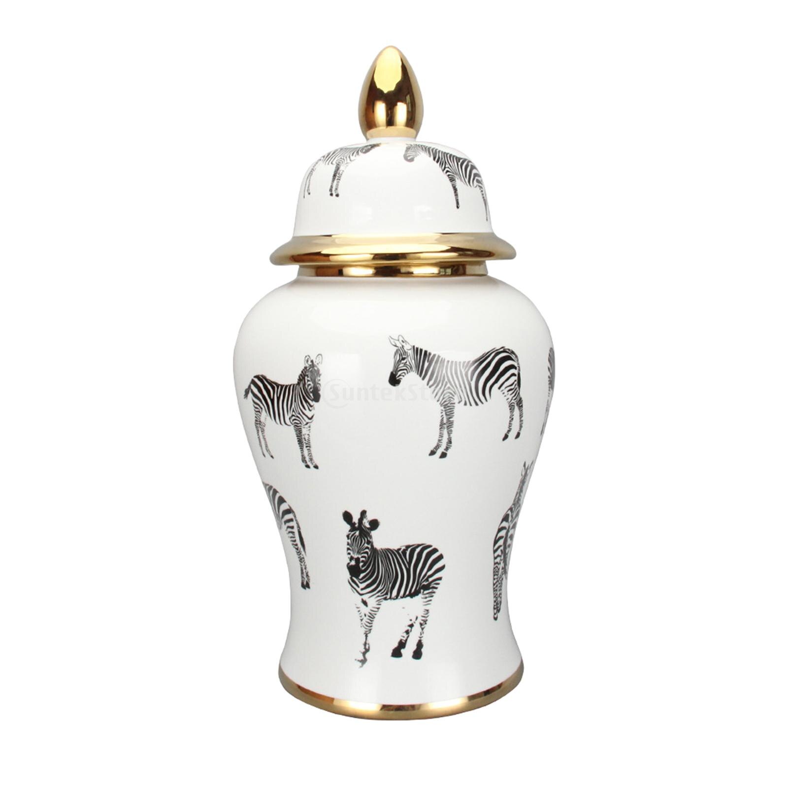 Modern Ceramic Ginger Jar with Lid Porcelain Storage Jar Bud Vase Floral: 36x18CM