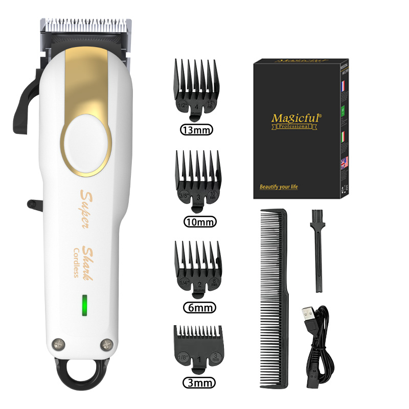 Cortadora de pelo mágica con batería de litio, recortadora recargable por USB, pantalla LED, afeitadora de barba para hombre en casa, Máquina para cortar cabello: Blanco