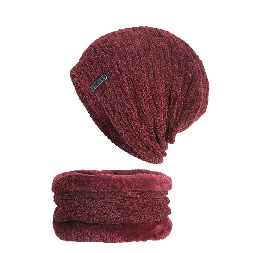 2 pièces Homme Chapeau Écharpe Ensemble tricotin czapka je komin шапка с шарфом Hiver Bonnet En Tricot Cache-oreilles Plus Velours Épais Foulard Chapeau # E