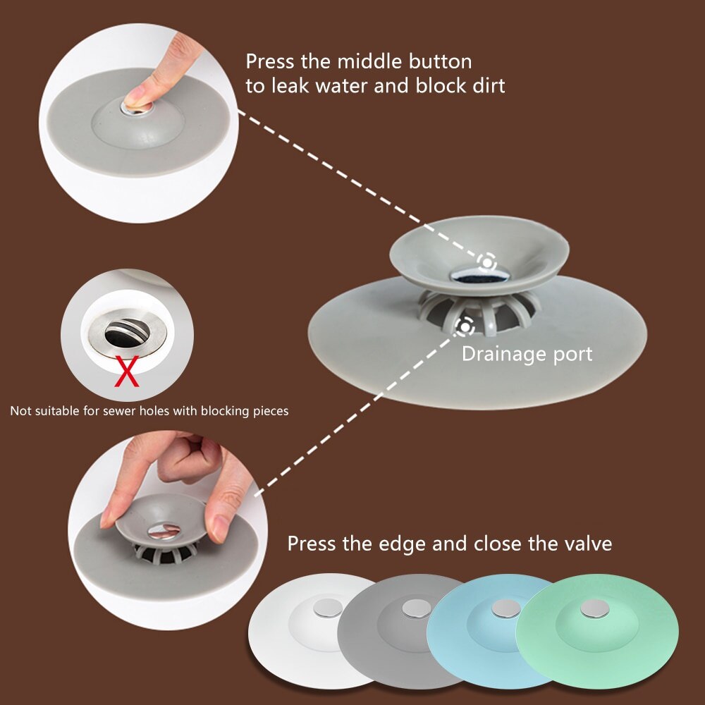 Kitchen Silicone Sink Plugs Bathroom Bathtub Drain Press Sink Plugs Drain Strainer Stopper Gadget For Kitchen Bathroom