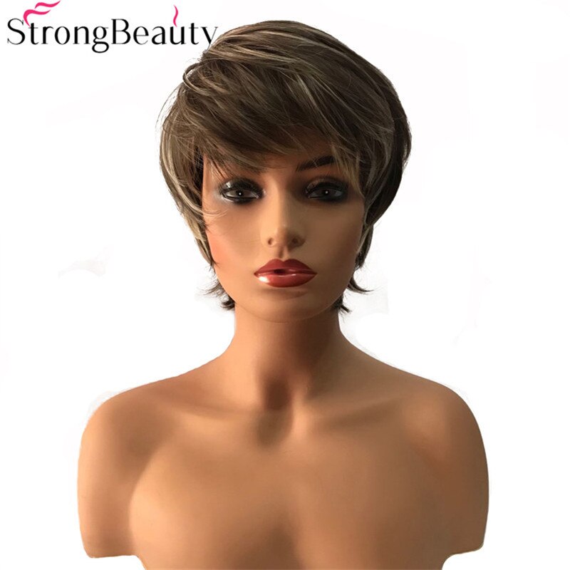 Peluca de cabello sintético para mujer, cabellera sintética lisa, resistente al calor, color marrón oscuro