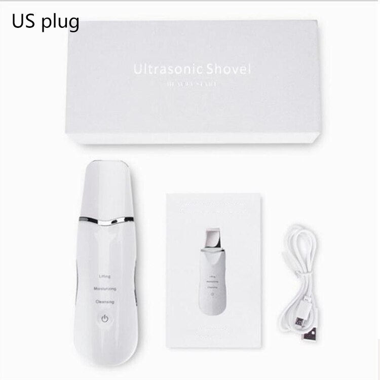 Ultrasonic Face Skin Scrubber Ultrasonic Shovel Peeling Vibration Blackhead Removal Exfoliating Skin Scrubber Galvanic Therapy: US plug with box