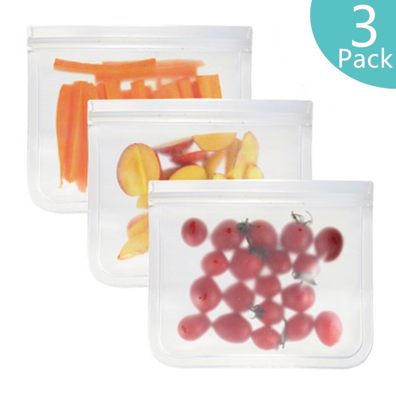 Bolsa reutilizable de silicona para alimentos, paquetes de PEVA para mantener la comida fresca, frutas, a prueba de fugas, con cierre, esmerilada, 12 unidades/juego: 3Pcs