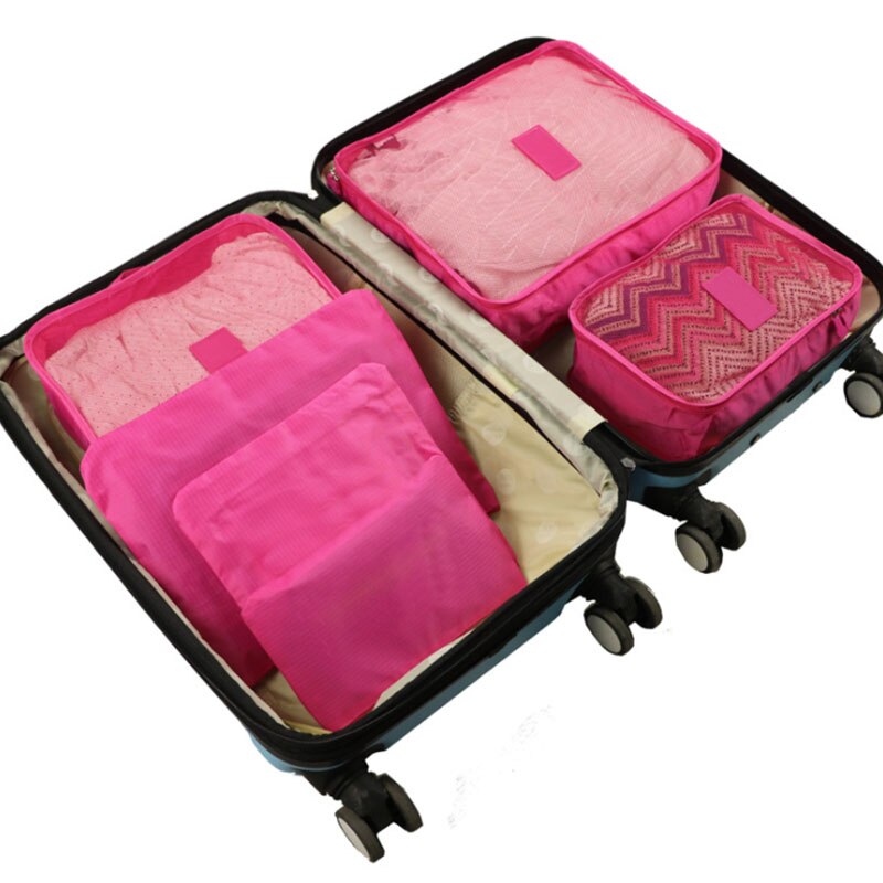6 Stks/set Reizen Opbergtas Kleren Tidy Pouch Bagage Organizer Draagbare Opslag Case GR5: Rose red