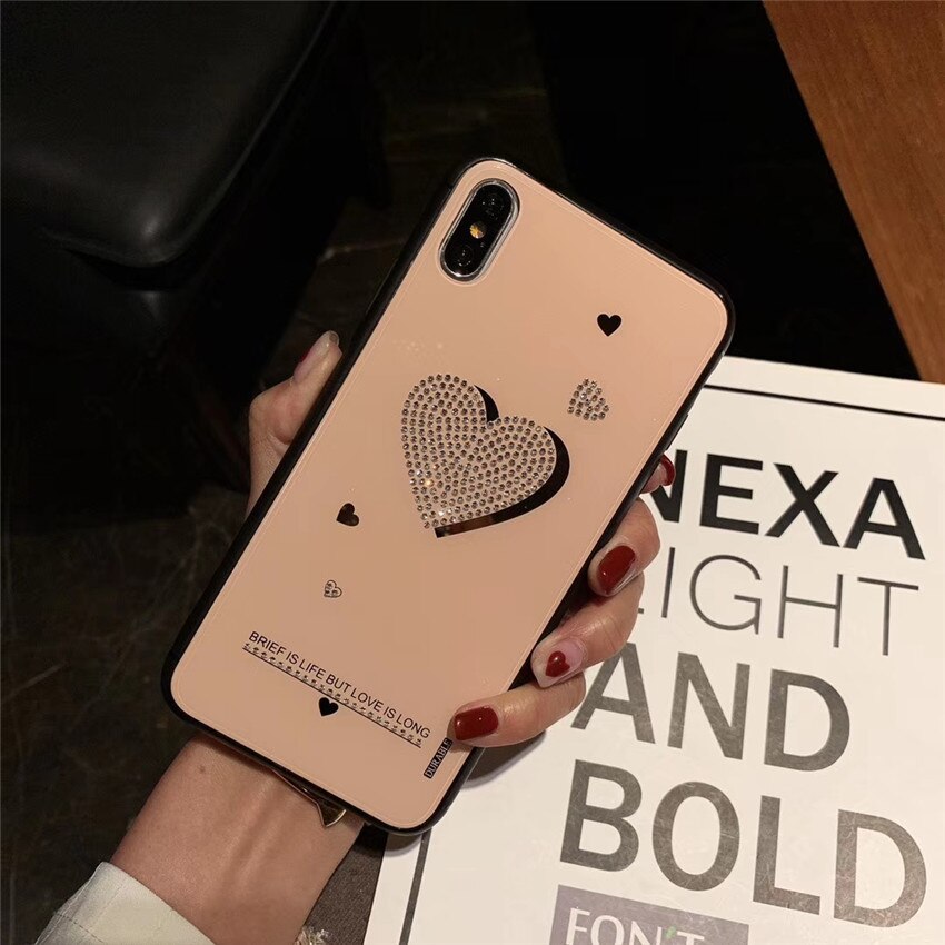 Für iPhone 7 6s 8 Plus 6 X Xs Xr Max 6 Fall Diamant Glänzenden Strass Herz blling Zurück abdeckung Schutz Telefon Fall Fundas Coque: iphone xs max / Beige