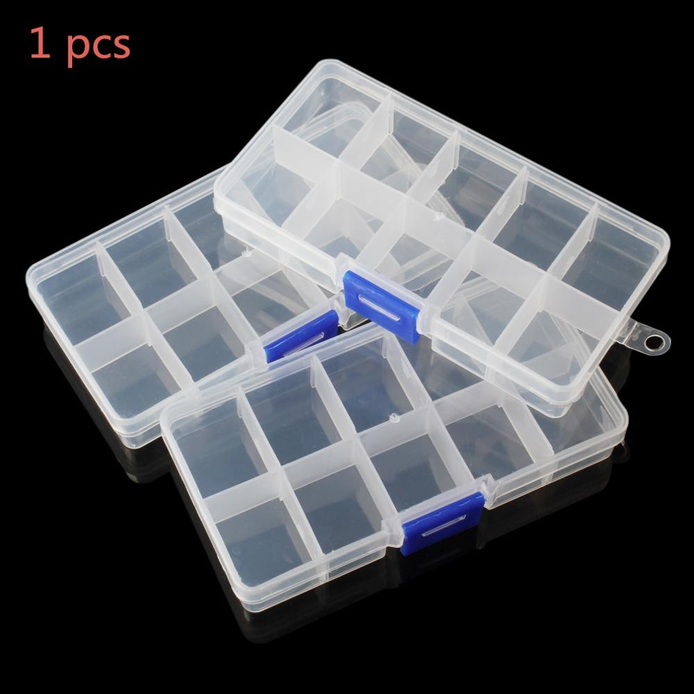 Organizador pequeño de 10 compartimentos de almacenamiento estuche para joyería de plástico transparente con divisores ajustables para pendientes artesanales, cuentas de fusibles para uñas