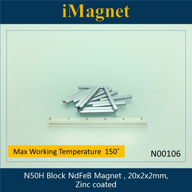 N00106 10 stks N50H Blok super sterke Zeldzame Aarde Neodymium Magneet, 20x2x2mm, Cuboid Ndfeb Magneet, magneet voor koelkast