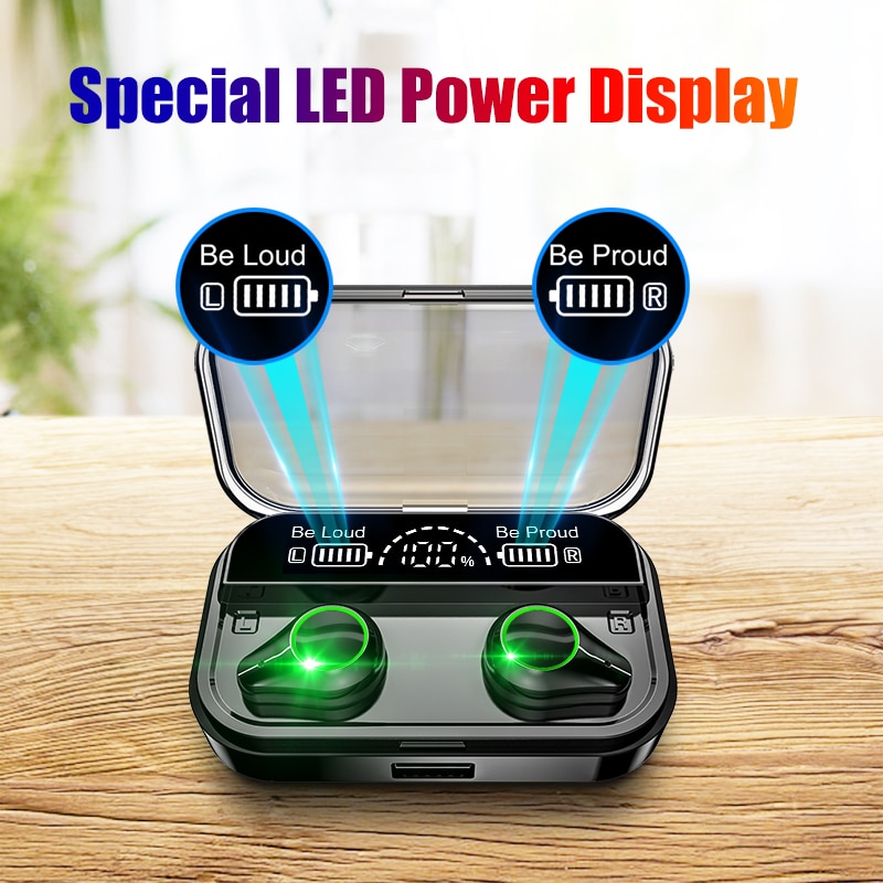 TWS Wireless Bluetooth Earphone Fingerprint Touch Stereo Headsets Sport Bluetooth Headphones With 4000mAh Waterproof Earphones