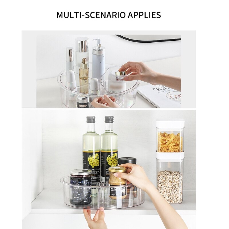 360 Rotation Cabinet Organizer 12 Inch Spice Drink Cosmetic Storage Rack PET Transparent Turntable for Kitchen Bathroom