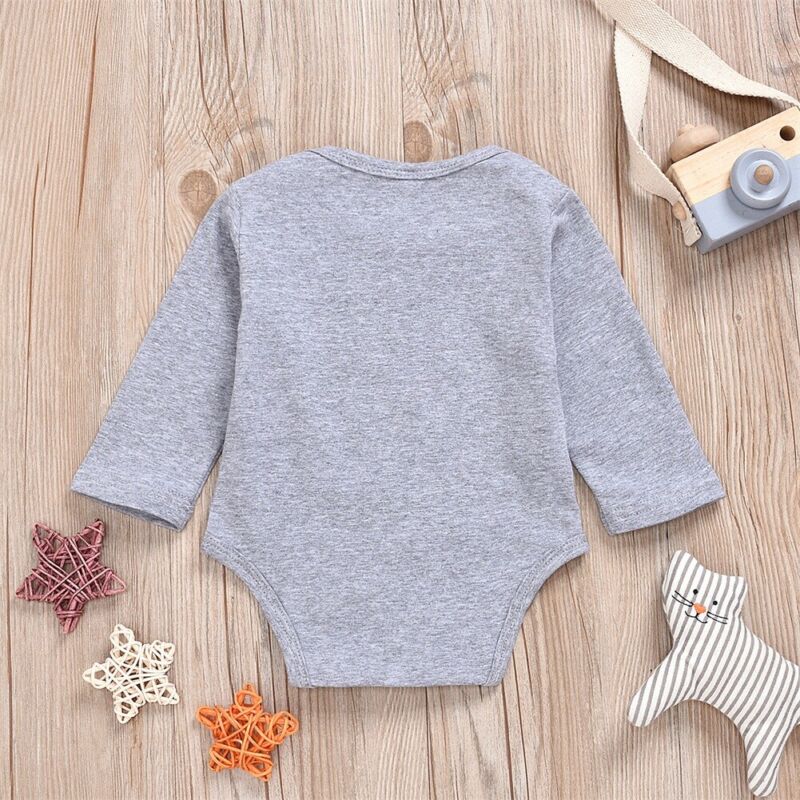 Baby Twins Clothes 2 Pieces Newborn Clothes Baby Boys Bodysuit Gray Letter Long Sleeve Jumpsuits Toddler Baby Girls Bodysuit Set