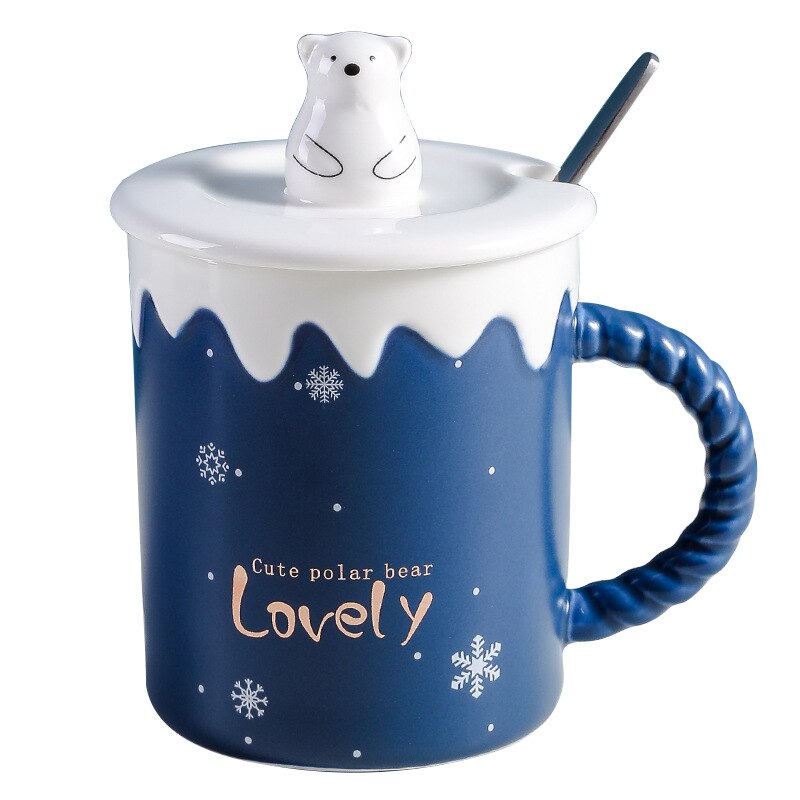 Leuke Ijsbeer Keramische Mok Met Deksel Lepel Koffie Cups Drinkware Koffie Thee Kopjes Student Melk Cup