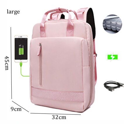 Novo usb de alta capacidade mochila feminina saco de escola para meninas adolescentes 15.6 polegadas portátil senhoras juventude viagem de volta pacote saco das mulheres: big pink15.6