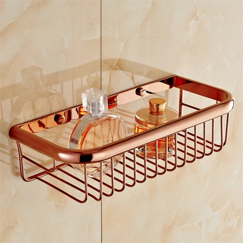 Étagère de salle de bain en cuivre, étagère de douche de bain, support de caddie de douche, insertion de boulons, étagère d'angle carrée en or Rose