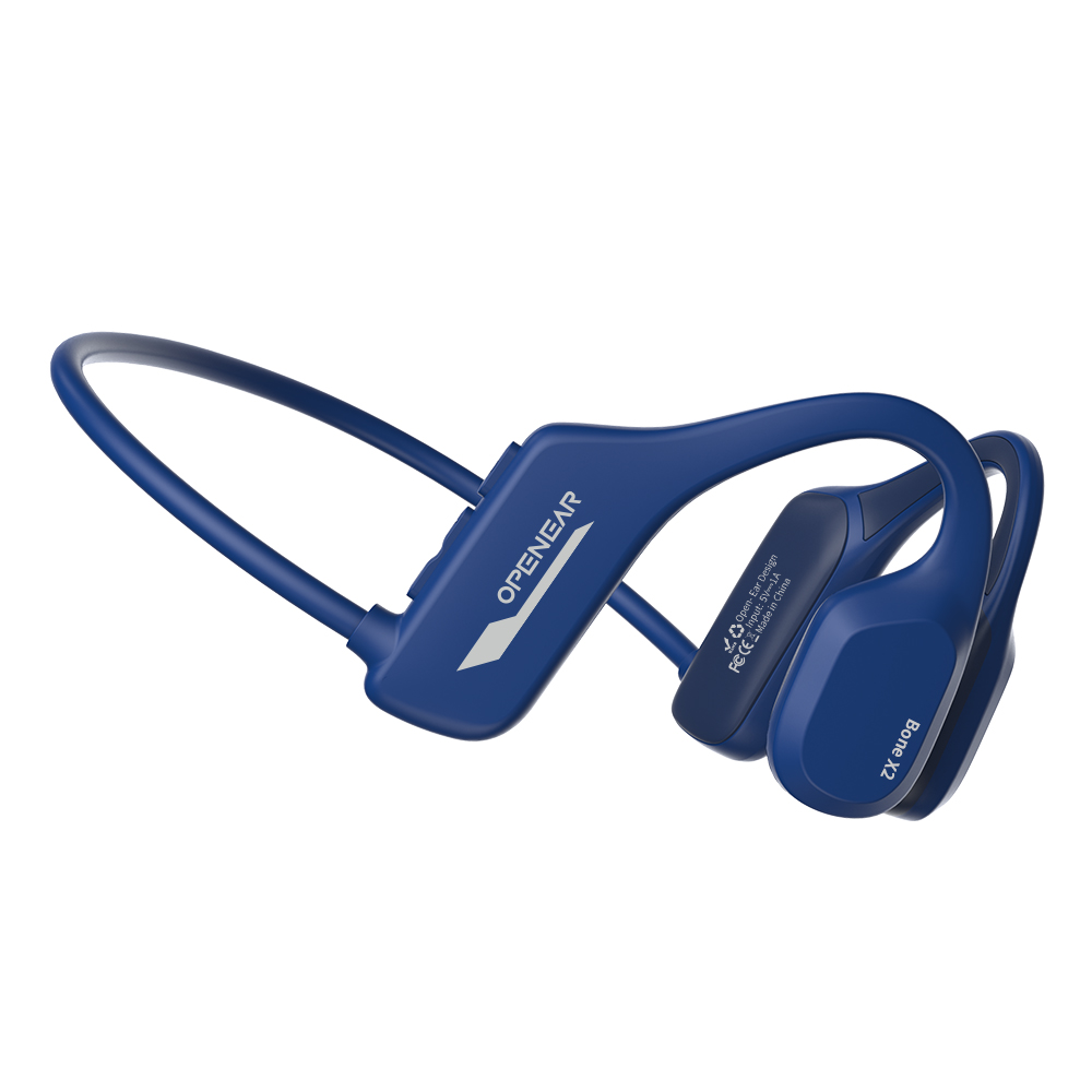 Ip68 helt vattentäta simhörlurar benledningsbaserade bluetooth-huvudband sport trådlös stereo  ip68 vattentäta  mp3 med minneskort: Blå