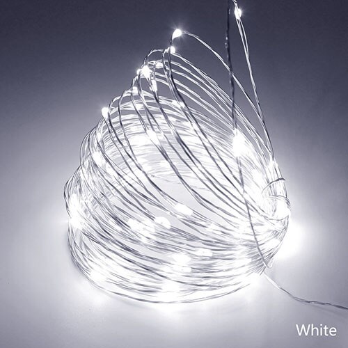50m 500 leds kobbertrådslys juletræsdekoration  dc 12v med stik lampe guirlande fe lys luces led decoracion: Hvid / Kobbertråd