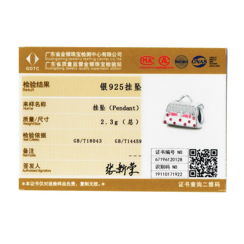 WOSTU la moda Argento sterlina 925 Sacchetto di Mano di Perline Rosa Zircone Bowknot Pendenti E Ciondoli in forma Originale Braccialetto Del Pendente Dei Monili Delle Ragazze di CQC1391