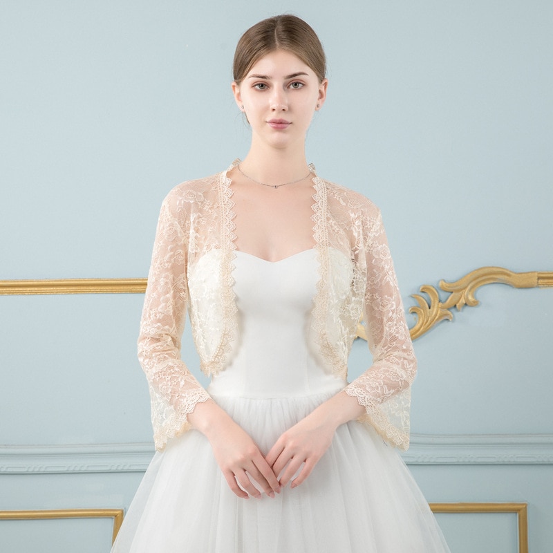 Schwarz Rosa Spitze Bolero Femme Mariage Appliqued Hochzeit Mantel Jacke Braut oben Abend Jacke Für Frauen: Champagner