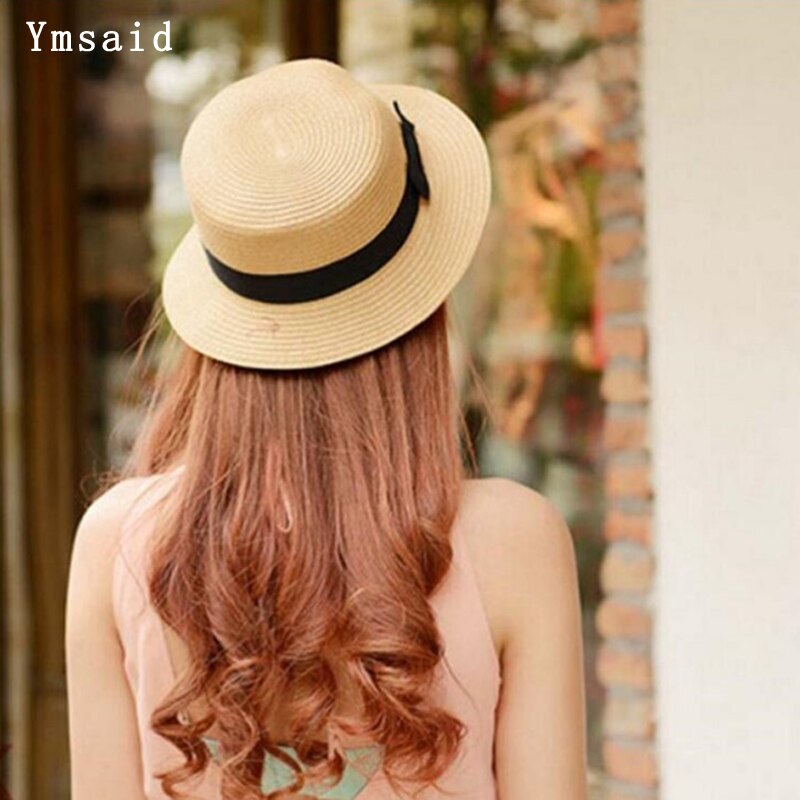 Dames Platte Boog Strooien Hoed Zomer Zonnehoed Voor Vrouwen Meisjes Casual Beach Fedora Hoed