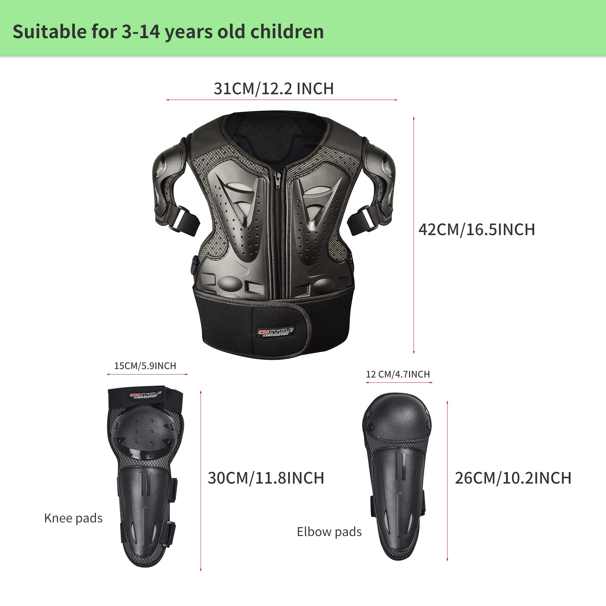 Kids Motorcycle Armor Suit Dirt Bike Gear Chest Protector Motocross for Kids Chest Protective Gear with Elbow Knee Pads Guards