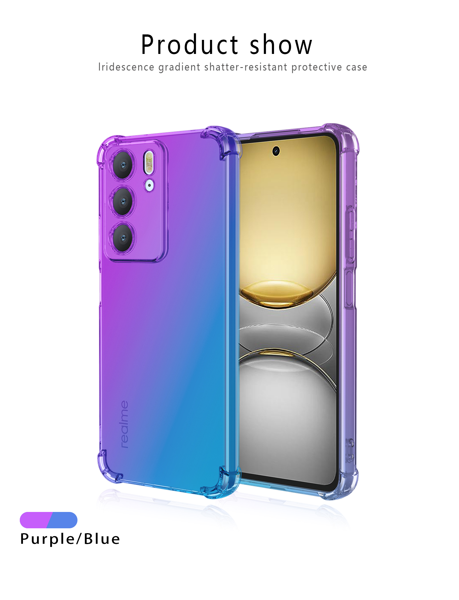 Coque Airbag en TPU dégradé antichoc pour Realme C75 4G, housse de protection, Coque Capa Fundas: BLEU CIEL