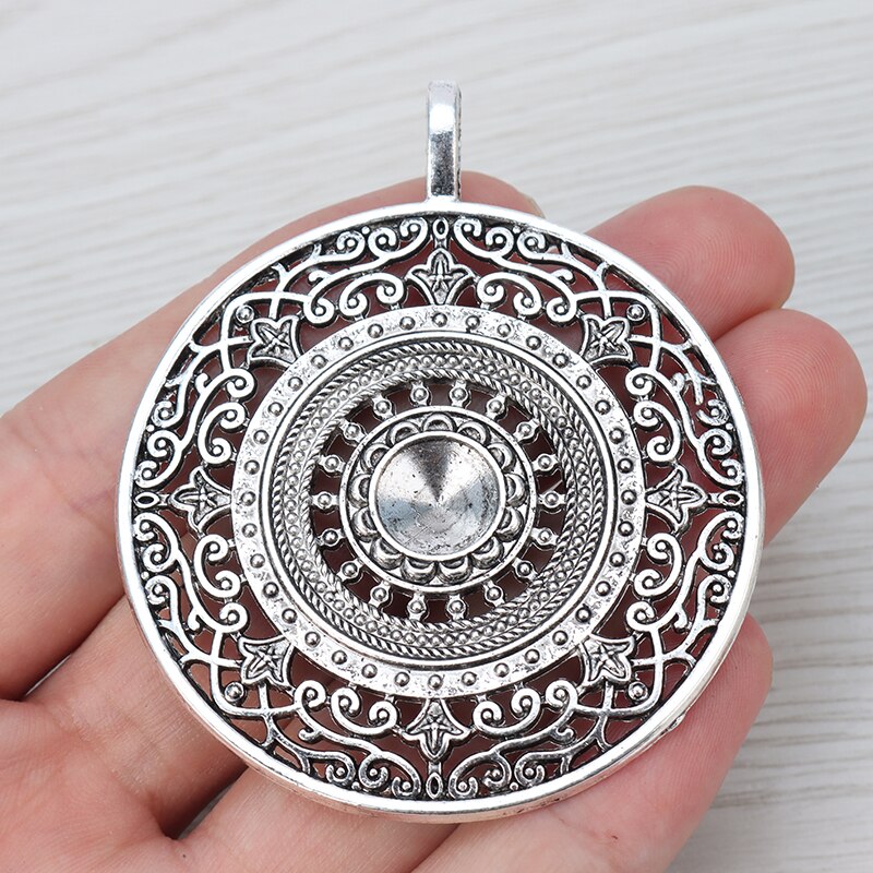 3 x boho mandala flower large round charm pendants hollow open for necklace jewelry, the discoveries 68 x 56mm
