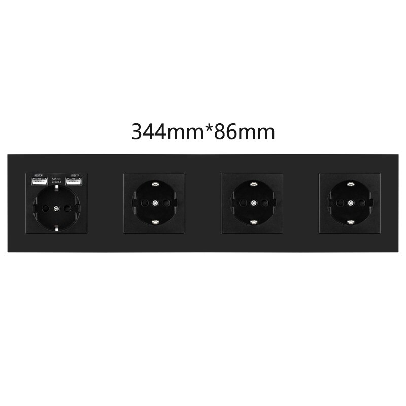 Wall Power EU Standard Socket Triple Singel Double Triple Quadruple Electricity Outlet Black 2.1A USB Plug Plastic Panel: EU.USB 3EU Socket