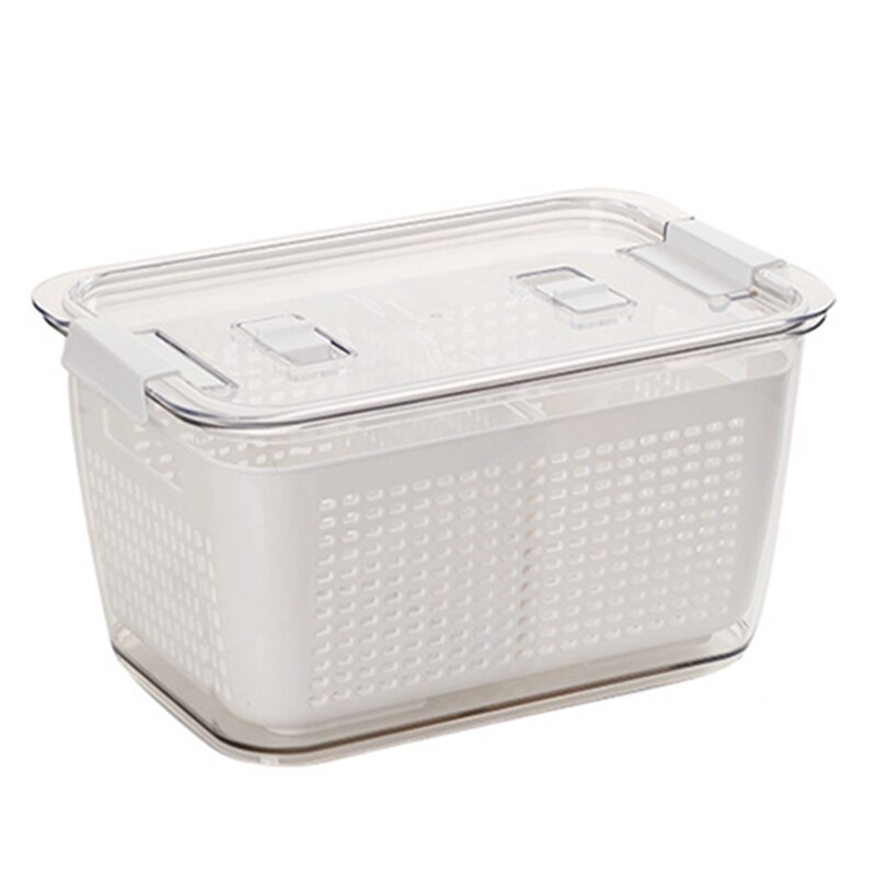 Cesta de drenagem alimentos fresco-mantendo armazenamento caixa de lavagem de plástico frutas e vegetais dreno cesta geladeira organizador: White