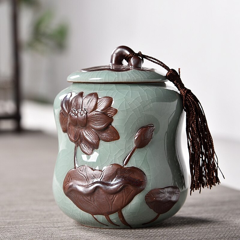 Høykvalitets keramiske tekrukker til hjemmeinnredning tørkede nøtter forseglet tank tekanne oppbevaringsbokser sukkerkaddy flerfarget keramikk honningkrukke: Hehualan 10.5 x 14.5cm