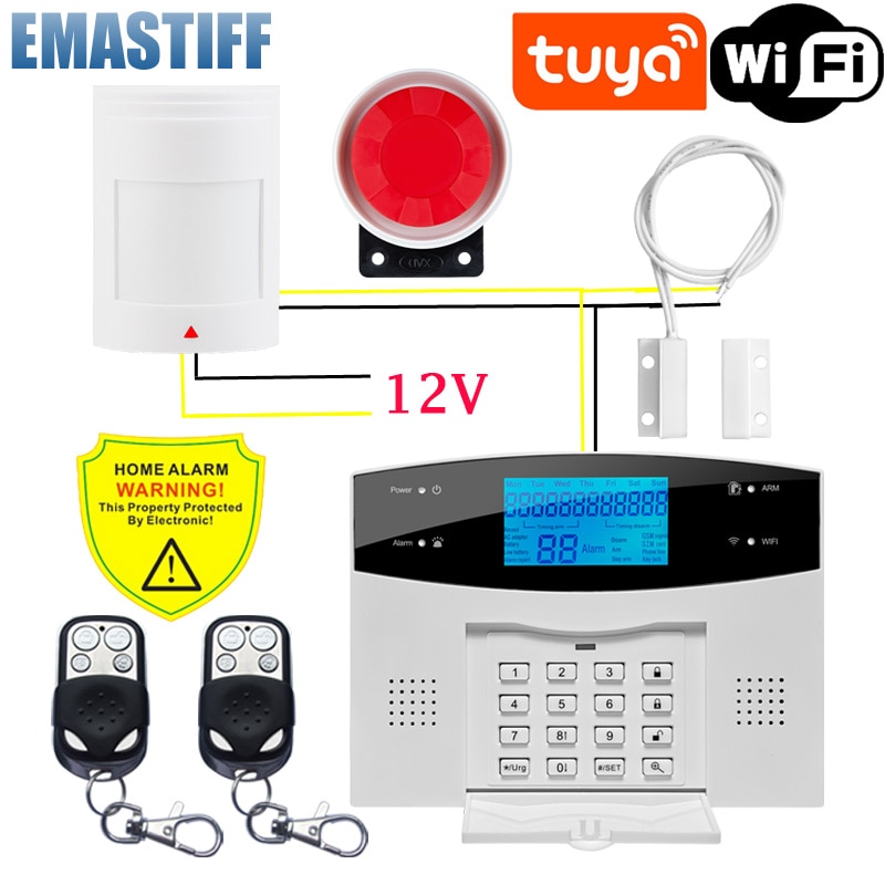 Sistema de alarma de seguridad para el hogar, cable inalámbrico WIFI GSM con Sensor de movimiento, Detector de humo para la aplicación Tuya Smart Life, funciona con Alexa y Google