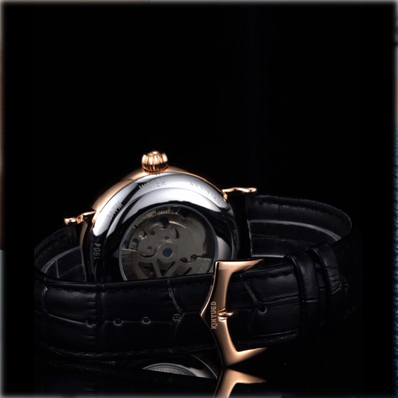KINYUED-reloj con movimiento mecánico para hombre, Tourbillon, automático, esqueleto hueco, de negocios, reloj luminoso resistente al agua, J053