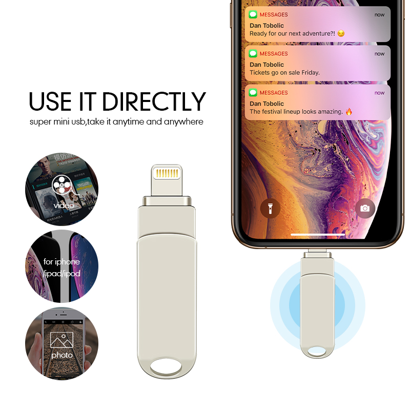 USB błysk przejażdżka dla iPhone X/8/7/7 plus/6/6s/5/SE/ipad 2 w 1 długopis odwieźć pamięci 16GB 32GB 64GB 128GB metalowe Pendrive usb 2.0