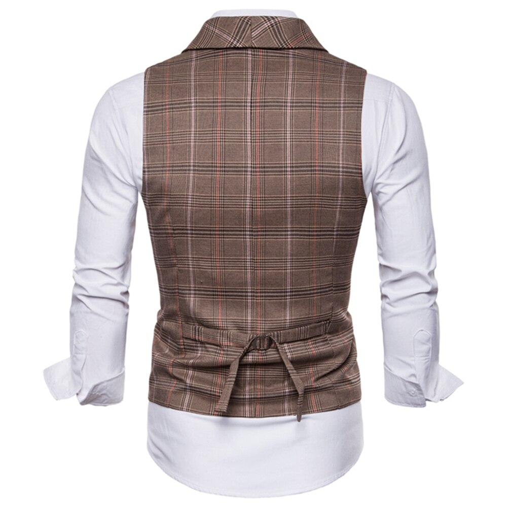 Vests Men Spring and Autumn Men's Checkered Striped Double Breasted Slim Business Casual Suit Waistcoat