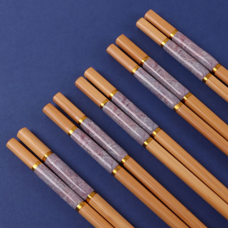 Creativo marmorizzazione 5 paia bacchette riutilizzabili fatti a mano in bambù giapponese bastoncini di legno Set Sushi cibo posate cinesi naturali: Marbling purple