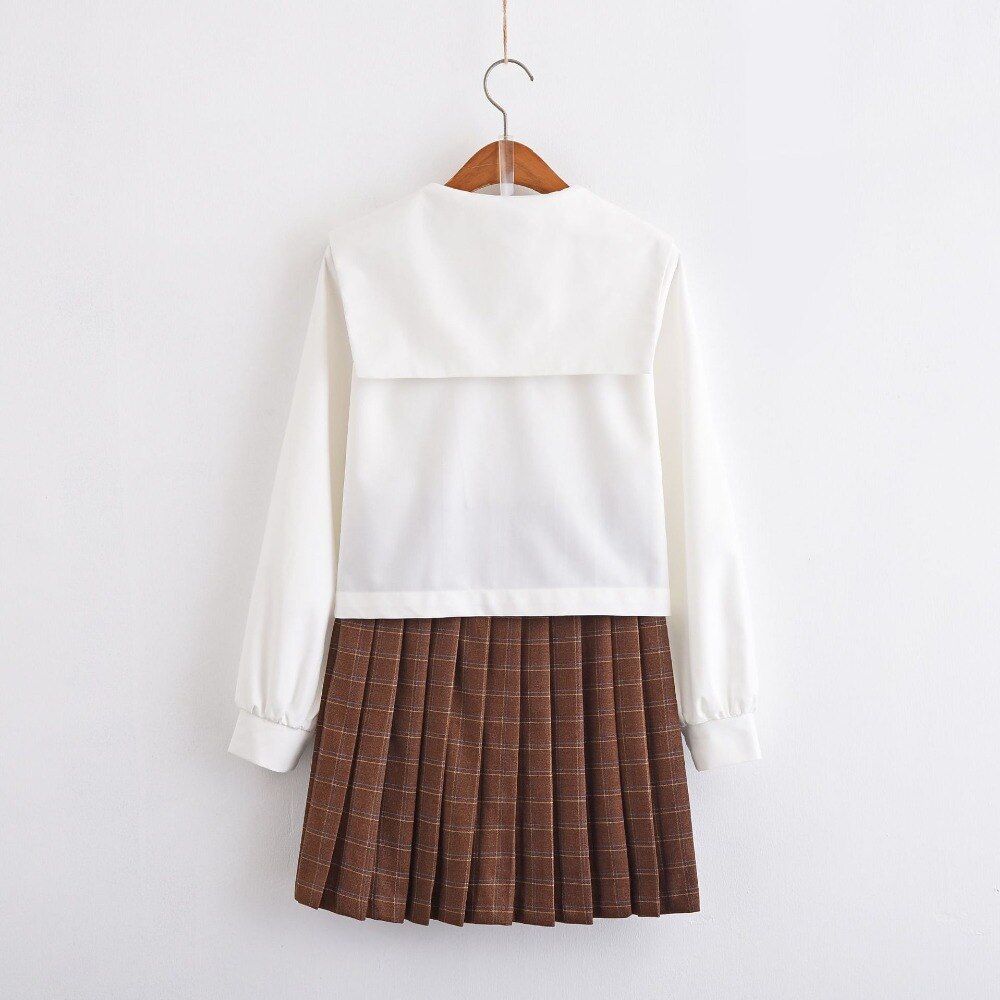 Long Sleeves Japanese School Uniform Girl Sailor Dress Red/Khaki Plaid Skirt Uniformes Japonais Korean Costumes For Girl