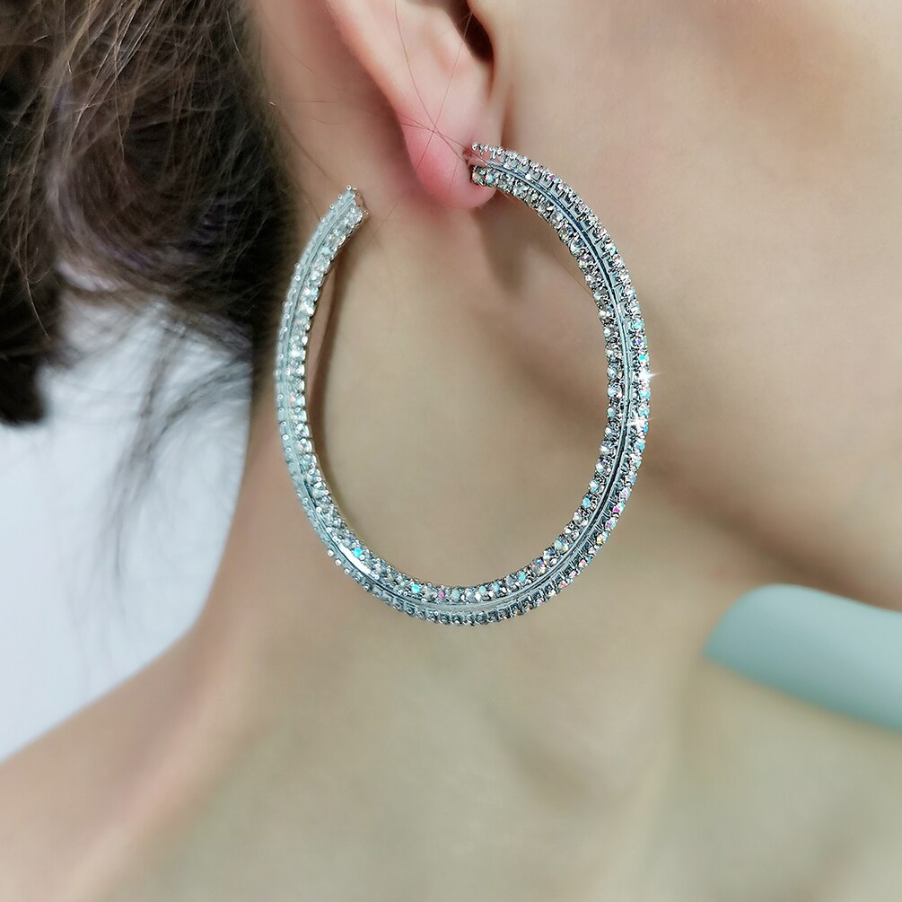 Krystal rhinestone øreringe til kvinder statement øreringe brud bryllup smykker hoop øreringe ukmoc: Sølv ab