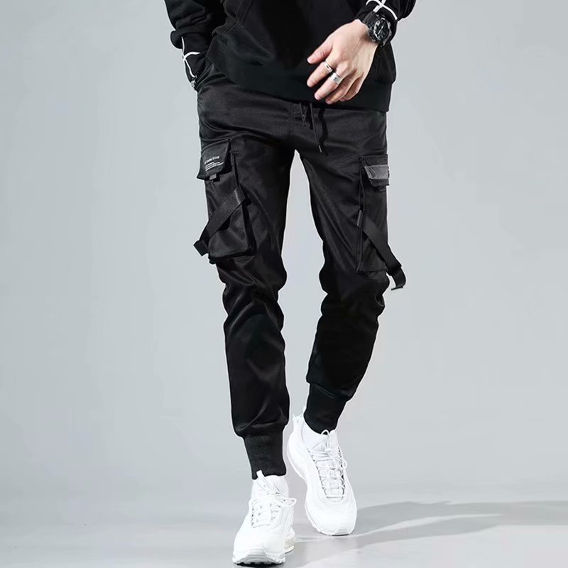 Linten cargobroek heren casual streetwear harajuku broek hiphop trendy casual jeugd slanke broek stijlvolle heren joggingbroek