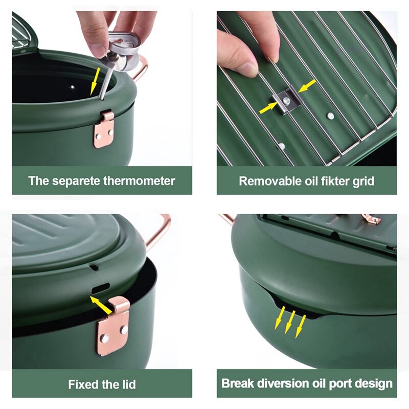 304 Stainless Steel Fryer Deep Fryer With Temperature Control And Lid Tempura Fryer With Splash Cover With Cooling Rack