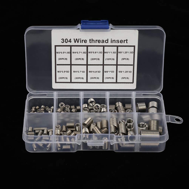 150Pcs Thread Repair Inserts M3 M4 M5 M6 M8 Stainless Steel Heli Coil Thread Repair Insert Wire Thread Insert Assortment
