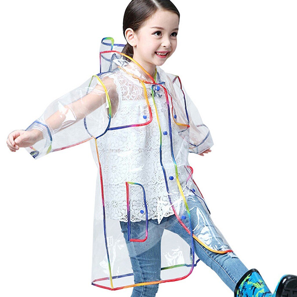 Raincoat Children's Hooded Transparent Rainbow Thick impermeable raincoat дождевик G1