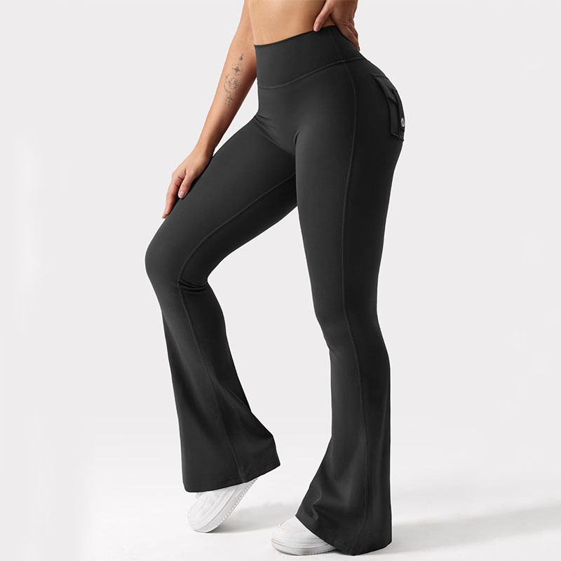 Neueste Damen-Yoga-Gamaschen mit weitem Bein und hohem Stretchanteil, nacktes Gefühl, Kompressions-Fitness-Arbeitskleidung mit Taschen, Yoga-Schlauch ﻿