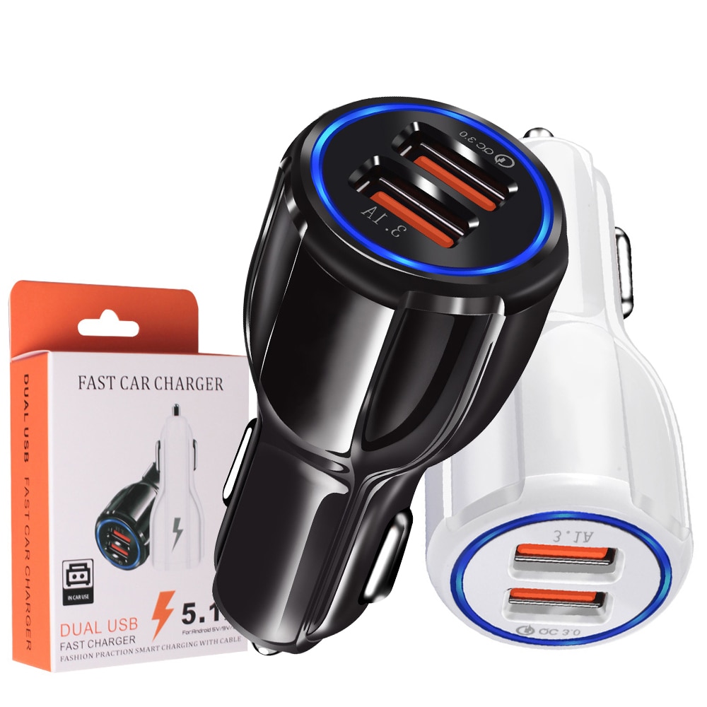 Pålitelig  qc3.0 sertifisert hurtiglading dobbel 2 usb port  qc3.0 hurtig billader 3.1a motorsykkel lader bil lighter kontakt