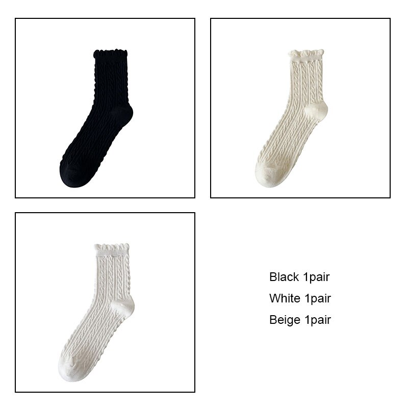 Women cotton socks 3pairs/lot Bubble mouth Retro japanese style collage socks girl female socks VKMONY: Black1White1Beige1