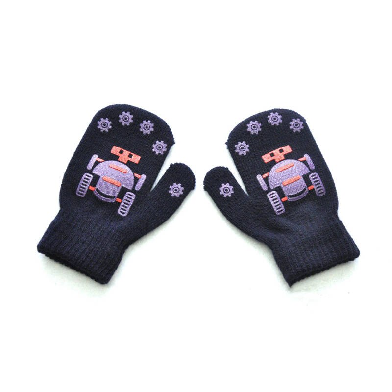 Balleenshiny Kinderen Winter Warm Koud Baby Handschoenen Schattige Kleine Robot Patroon Afdrukken Antislip Gebreide Kids Handschoenen Jongen meisjes: navy