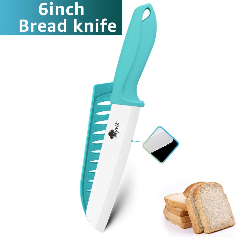 Keramische Mes 3 4 5 6Inch Chef Utility Slicer Gekarteld Broodmes Paring Keuken Keramische Messen Set Zirconia Blade koken Tool: blue bread knife
