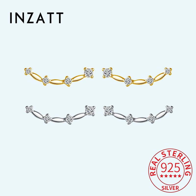 Inzatt Real 925 Sterling Zilver Zirkoon Lijn Arc 18K Gold Stud Oorbellen Voor Vrouwen Trendy Fijne Sieraden Minimalistische Accessoires