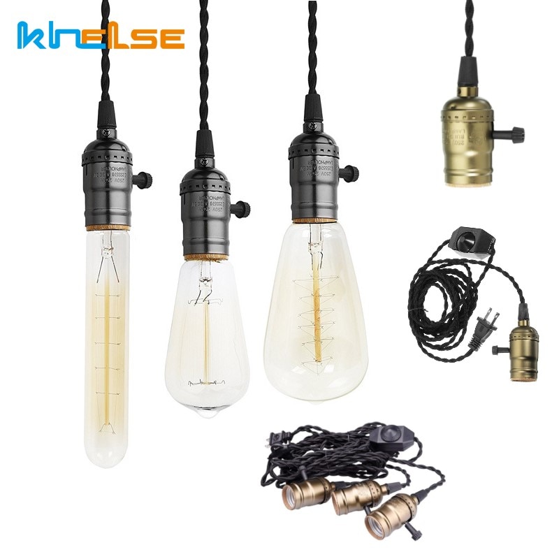 Vintage 3 Heads LED Lamp Base E27 Bulb 110V/220V Pendant Light With Dimmer Switch EU US Plug Socket Holder Hanging Light Fixture