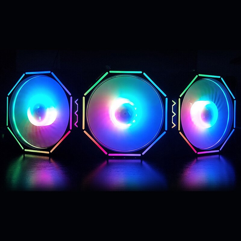 Coolmoon Rgb Computer Case Fan 12Cm Silent Polygon Inner and Outer Light+Standard Controller Computer Cooling Fan Cpu Fan(3 Pcs)