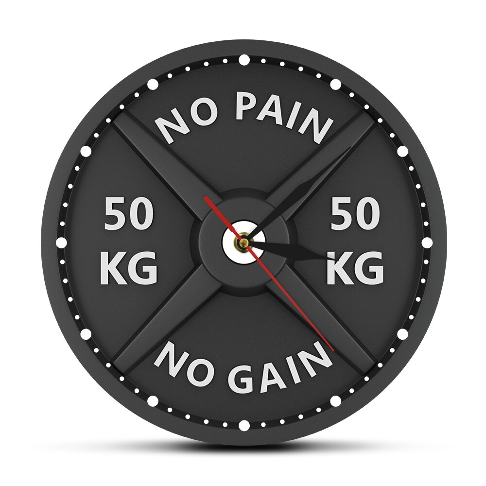 Reloj de pared de gimnasio para musculación, mancuernas 3D de moderno, sin dolor, sin ganancia, 50kg,: Default Title