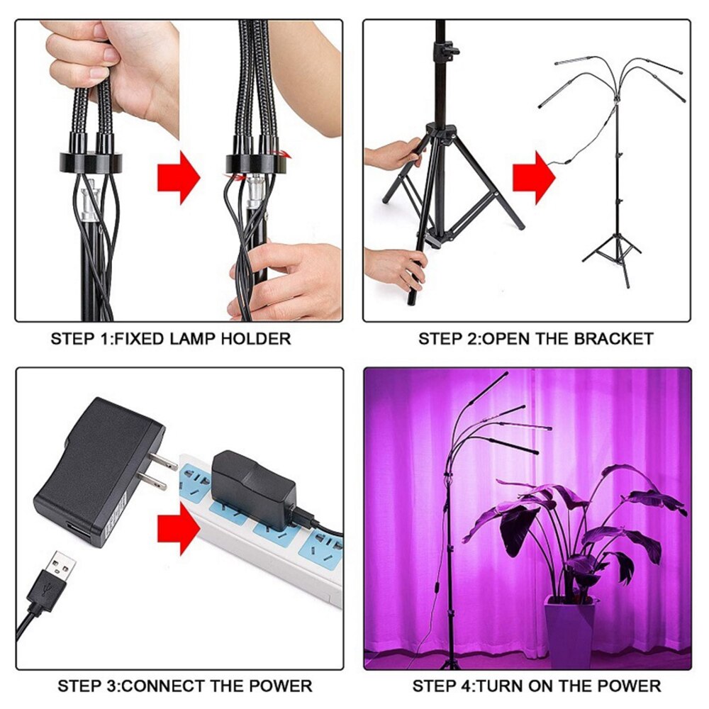 Full Spectrum Phyto Lamp 80 Leds Grow Lights with Tripod Plant Light For Indoor Vegetable Flower Seedling